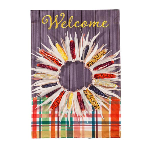 Evergreen 1 ft. x 1-1/2 ft. Welcome Corn Wreath Garden Linen Flag