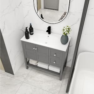 Anky 35.6 in. W x 18.1 in. D x 35.1 in. H Single Sink Bath Vanity in Rock Grey with White Gel Acrylic Top