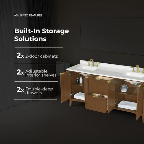 OVE Decors Gabi 72 in., Double Sink Warm Walnut Bath Vanity with