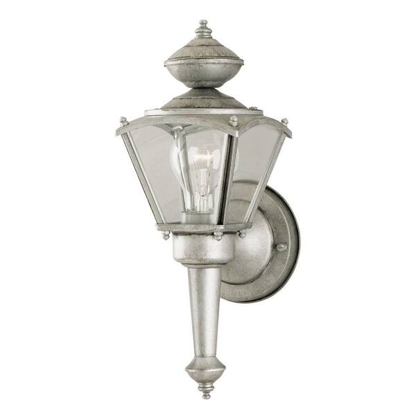 Westinghouse 1-Light Antique Silver Steel Exterior Wall Lantern with Clear Glass Panels