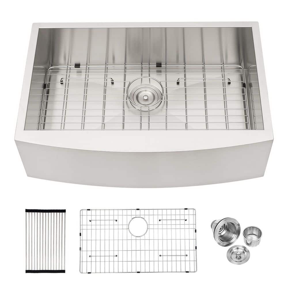 33 in. Farmhouse Single Bowl 16 Gauge Brushed Nickel Stainless Steel Kitchen Sink with Drain price history on PriceWatchPro