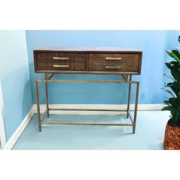 33 in. Brown Rectangle Wood Console Table with Storage