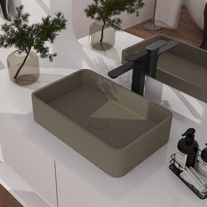 Concrete Art Basin Rectangular Bathroom Vessel Sink in Taupe Clay with The Same Color Drainer