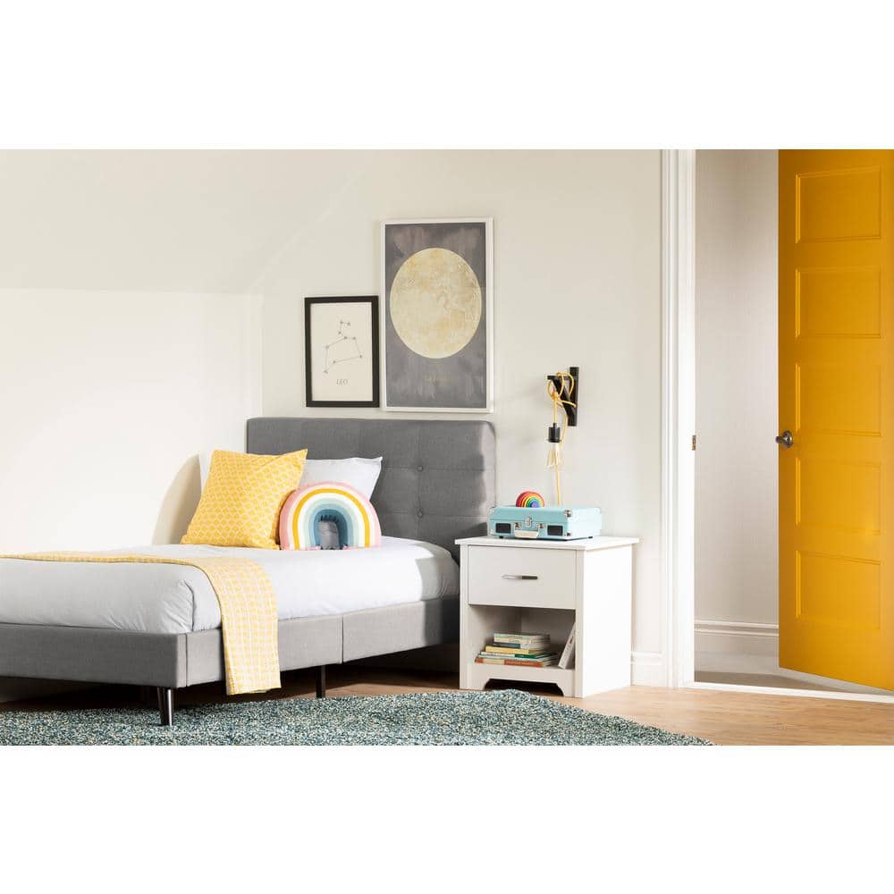Twin Fusion Medium Gray Upholstered Platform Bed with Tufted Headboard