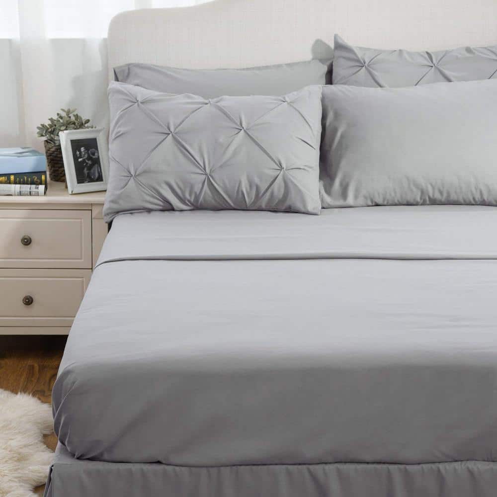King Gray Microfiber Pintuck Bed in a Bag Set