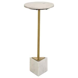 Fulcher 10 in. White and Gold Round Metal Marble Top End Table