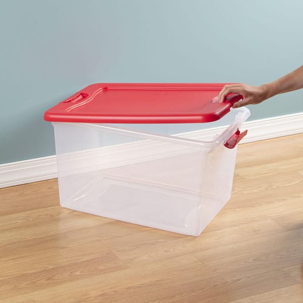 Clear 200-Quart Stacker Box with Red Lid