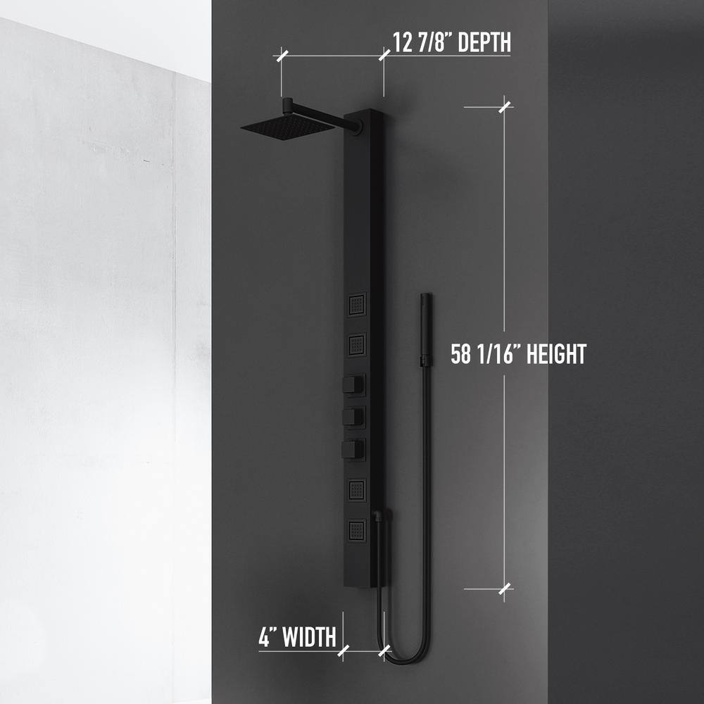 Matte Black 58" Shower Panel with Handheld and Jets
