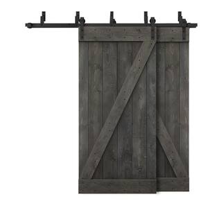 56 in. x 84 in. Z-Bar Bypass Carbon Gray Stained DIY Solid Wood Interior Double Sliding Barn Door with Hardware Kit