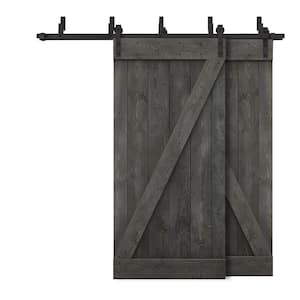 68 in. x 84 in. Z-Bar Bypass Carbon Gray Stained DIY Solid Wood Interior Double Sliding Barn Door with Hardware Kit