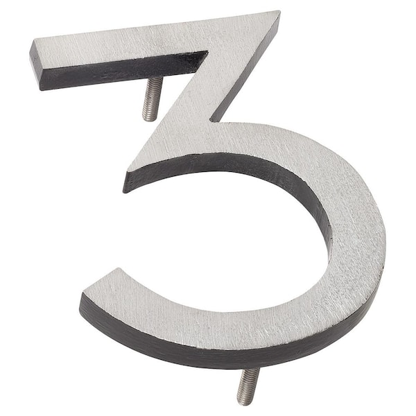 Montague Metal Products 10 in. Satin Nickel/Black 2 Tone Aluminum Floating or Flat Modern House Number 3