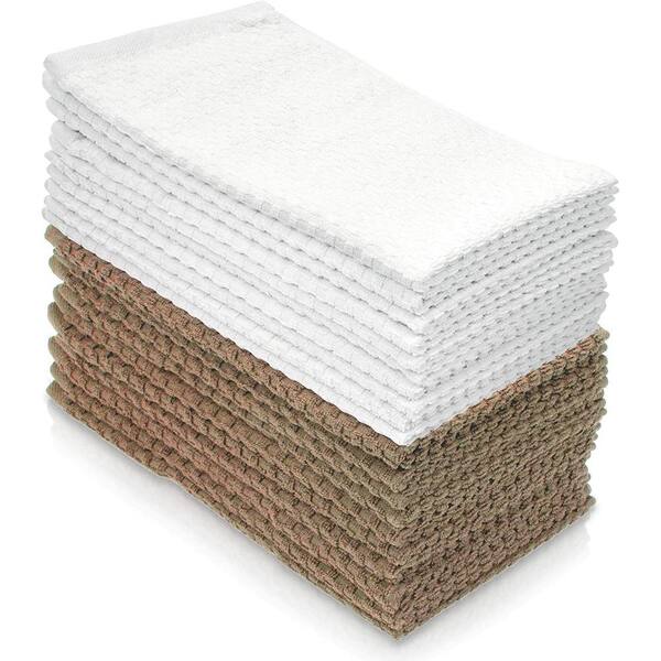 THE CLEAN STORE Cotton Hand Towels, Solid Taupe/White 10-Pack