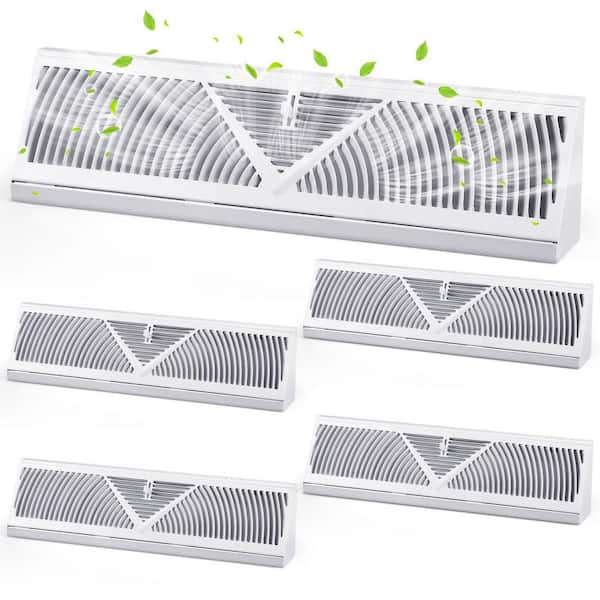 24 in. W x 4 in. H White Baseboard Register Vent Toe Kick, Adjustable Corner Return Air Grille for Home Floor (4-Pack)