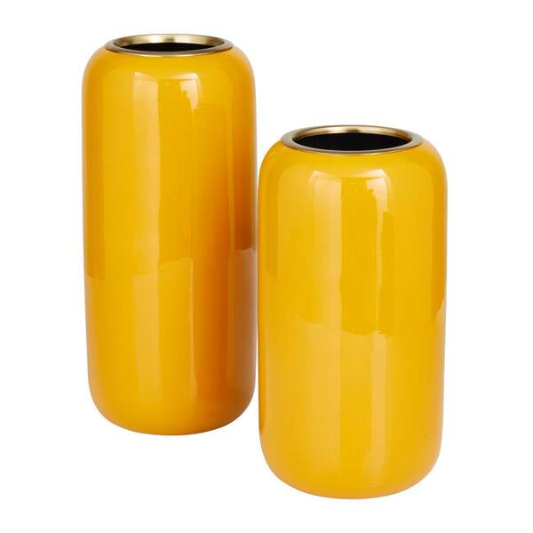 Litton Lane 11 in. H Yellow Metal Decorative Vase 70259-S