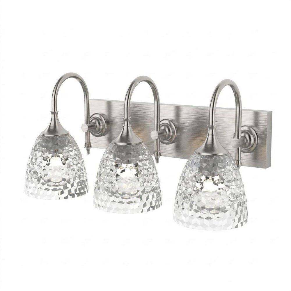 21.4 in. 3 Light Brushed Nickel Vanity Light with Crystal Glass Shade price history on PriceWatchPro