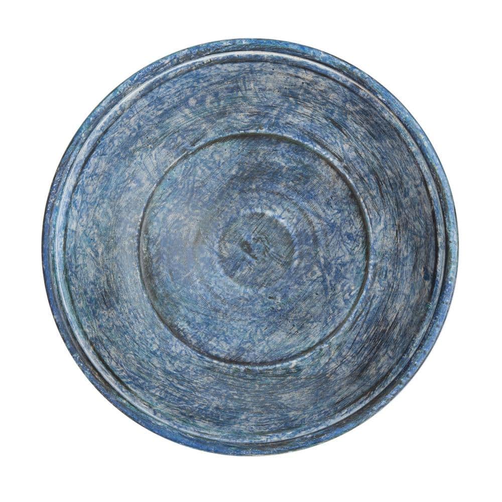 Victorian Mossy Blue Iron Birdbath with Scrollwork
