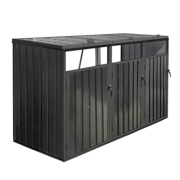 7.3 ft. W x 2.6 ft. D Garbage Bin Metal Shed Stores 3 Trash Cans Outdoor Bin Shed for Garbage Storage(19 sq. ft. )