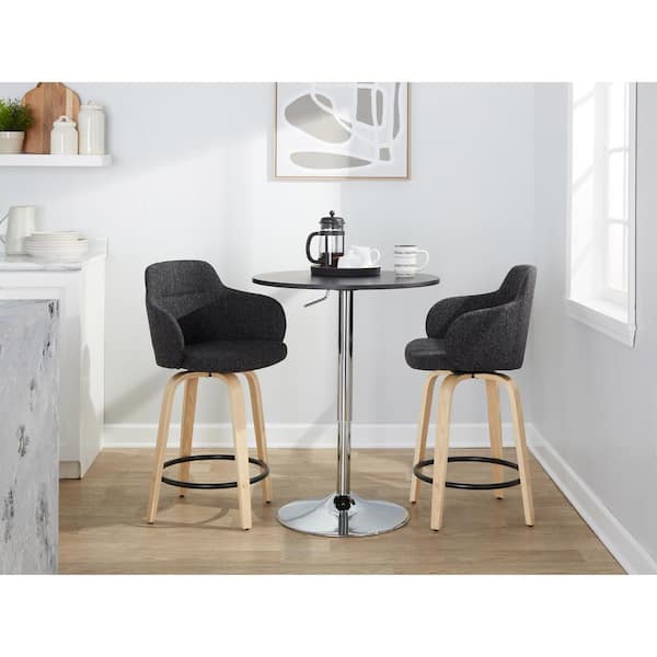 LumiSource Boyne 24 in. Dark Grey Fabric, Natural Wood and Black Metal Fixed-Height Counter Stool (Set of 2)