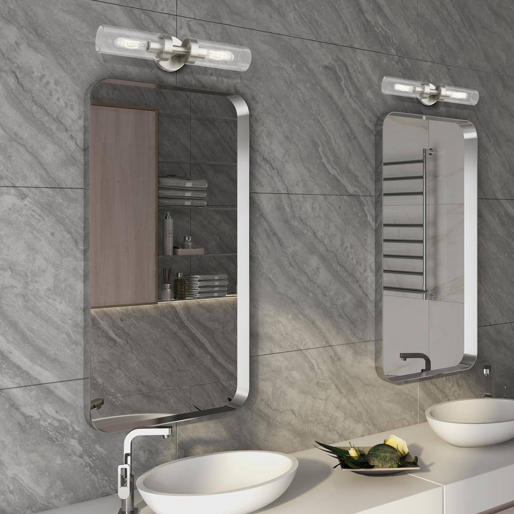 Ludlow Minimalist Brushed Nickel 2-Light Vanity with Clear Glass Shades