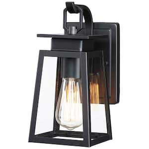 Modern 1-Light Matte Black Outdoor Lantern Sconce Hardwired Wall Light with Beveled Glass