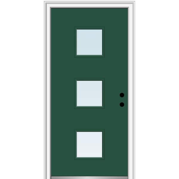 MMI Door 30 in. x 80 in. Aveline Left-Hand Inswing 3-Lite Clear Low-E Glass Painted Steel Prehung Front Door on 4-9/16 in. Frame