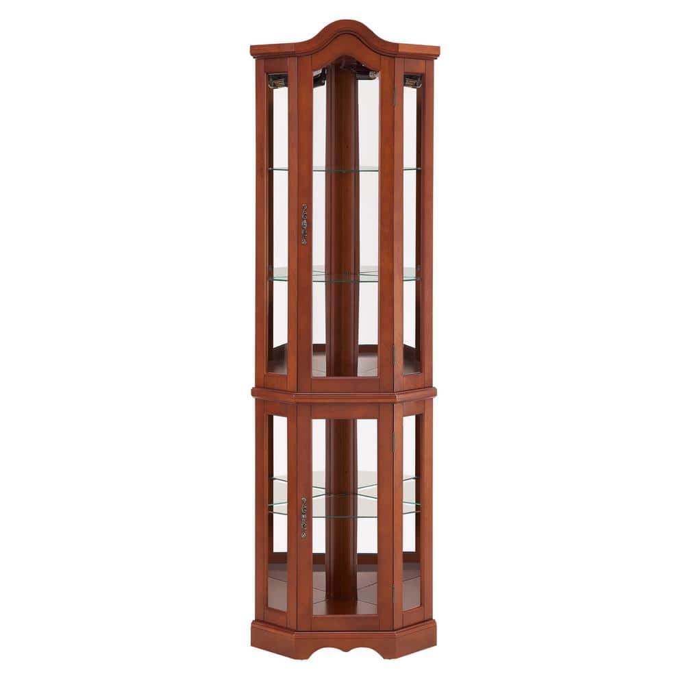 22 in. W x 16 in. D x 70 in. H Brown Linen Cabinet, Corner Curio Cabinet wi