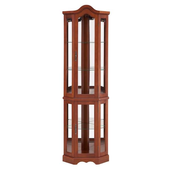 Unbranded 22 in. W x 16 in. D x 70 in. H Brown Linen Cabinet, Corner Curio Cabinet with Lights, Adjustable Tempered Glass Shelves
