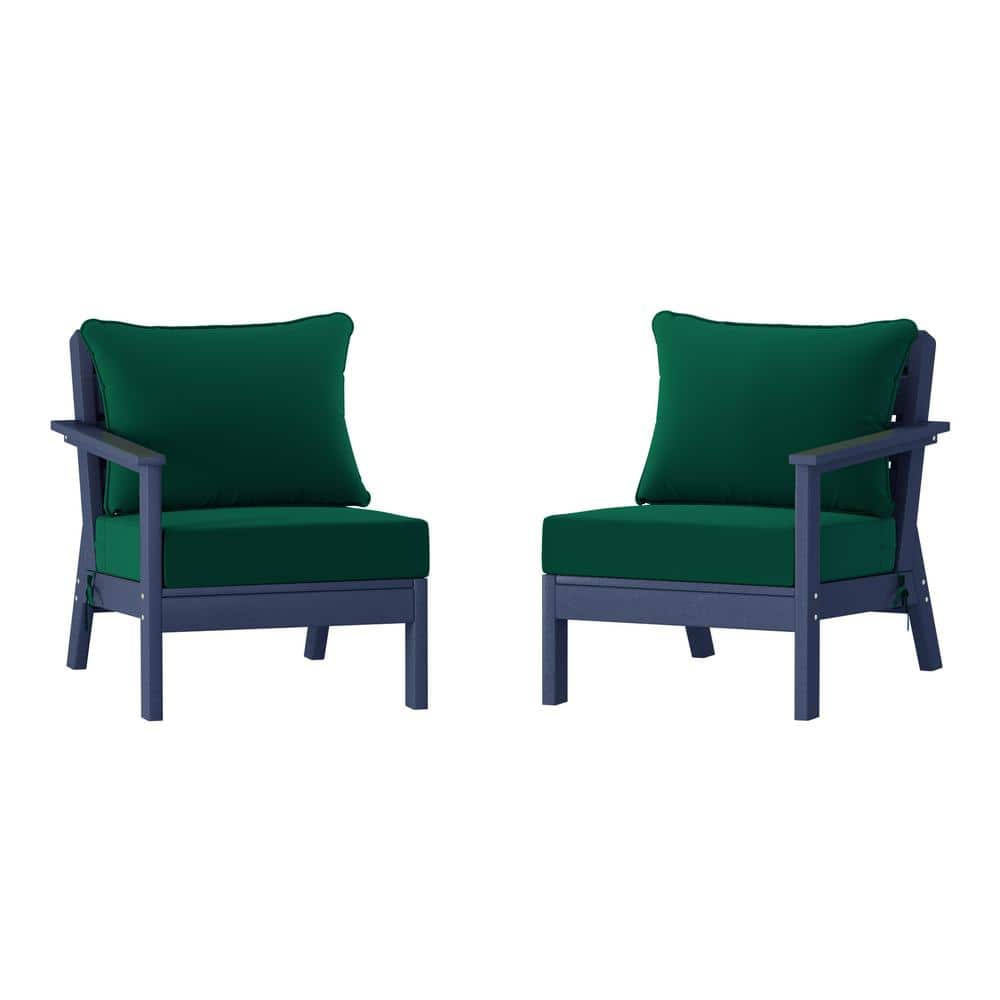 Birchwood Navy Blue Arrangeable Outdoor Patio 2-Piece Deep Seating HDPE Loveseat Arm Chair Set with Green Cushions price history on PriceWatchPro