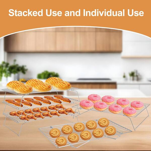 16 in. x 10 in. 3-Tier Stainless Steel Nonstick Cooling Rack with Optimum Air Flow for Baking, Silver