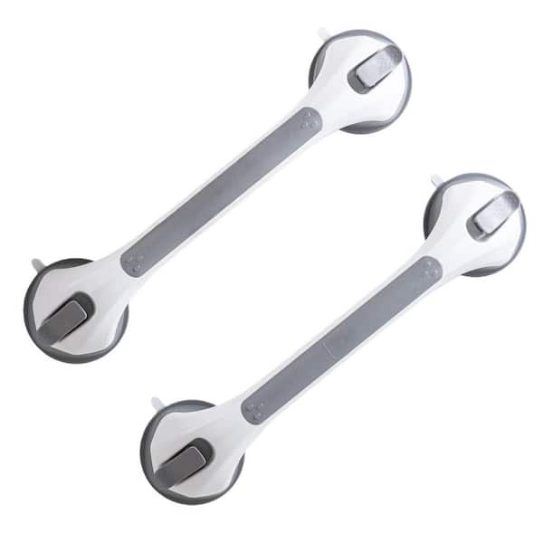 2 Pack Gray Rubber 16.8 in. Shower Grab Bars for Bathtubs and Showers, Easy to Install Suction Shower Handles, Bathroom