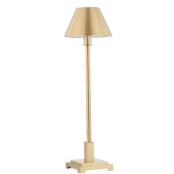 JONATHAN Y Roxy 26 in. Brushed Brass Metal Shade Table Lamp