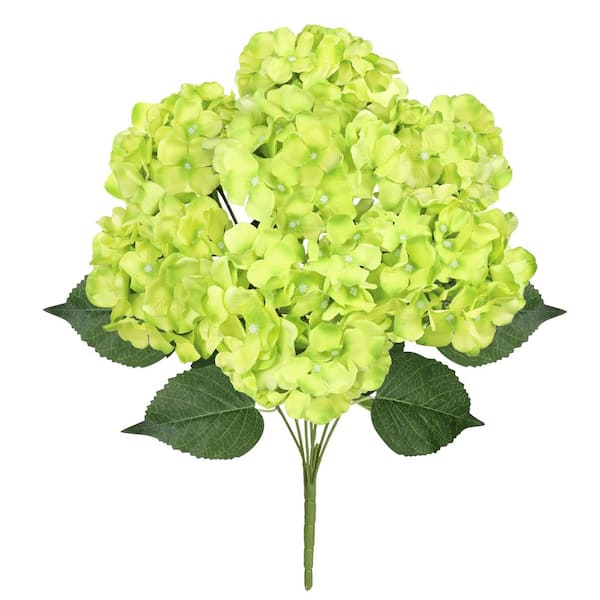 LIVING LUXURY 20 in. Deluxe Two Tone Green Artificial Hydrangea Flower Stem Bush Bouquet (Set of 2)