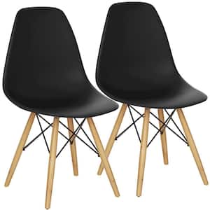Black PP Dining Side Chair with Wooden Legs (Set of 2)