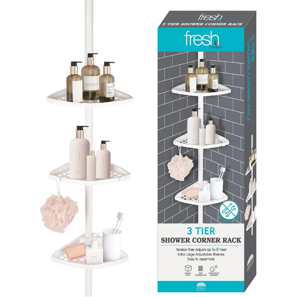 White 4-Tier Adjustable Rustproof Shower Caddy with Tension Pole