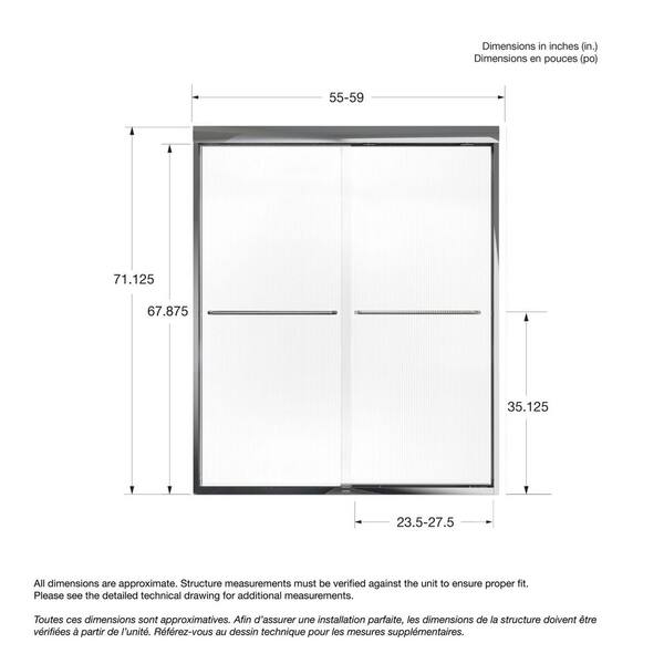 MAAX Aura 55 in. - 59 in. W x 71 in. H Sliding Semi Frameless