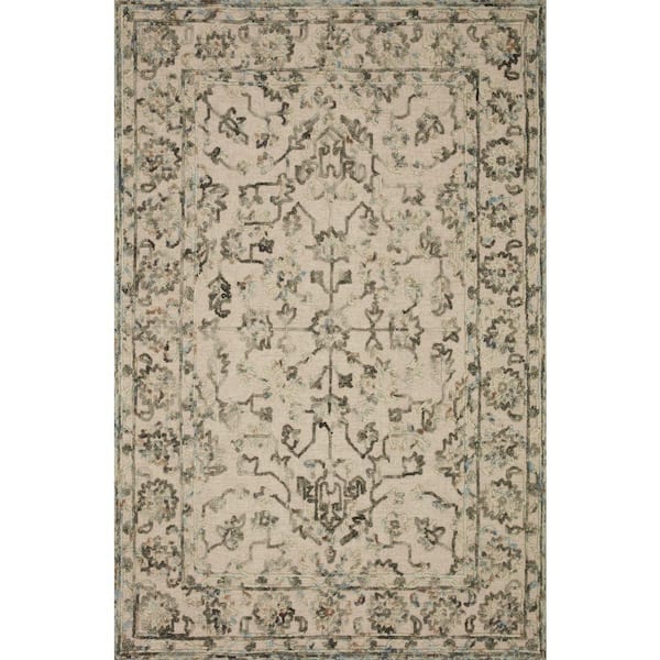 LOLOI II Halle Grey/Sky 2 ft. x 5 ft. Traditional Wool Pile Area Rug