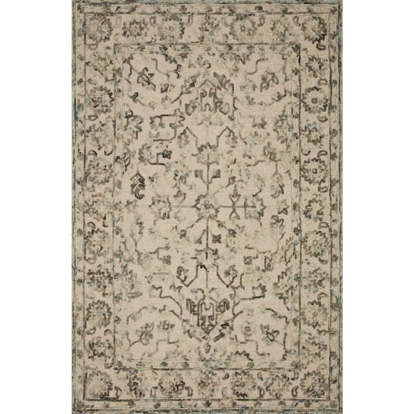 LOLOI II Halle Grey/Sky 3 ft. 6 in. x 5 ft. 6 in. Traditional Wool Pile Area Rug