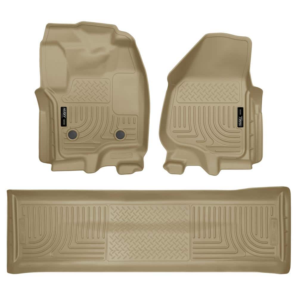Front & 2nd Seat Floor Liners Fits 12-16 F250 Crew with Foot Rest