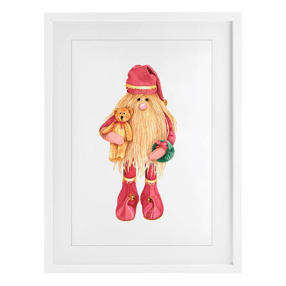Santa's Elf with Teddy Bear by Nancy Overton 1 Piece White Framed Graphic Fantasy Art Print 20 in. x 14 in. price history on PriceWatchPro