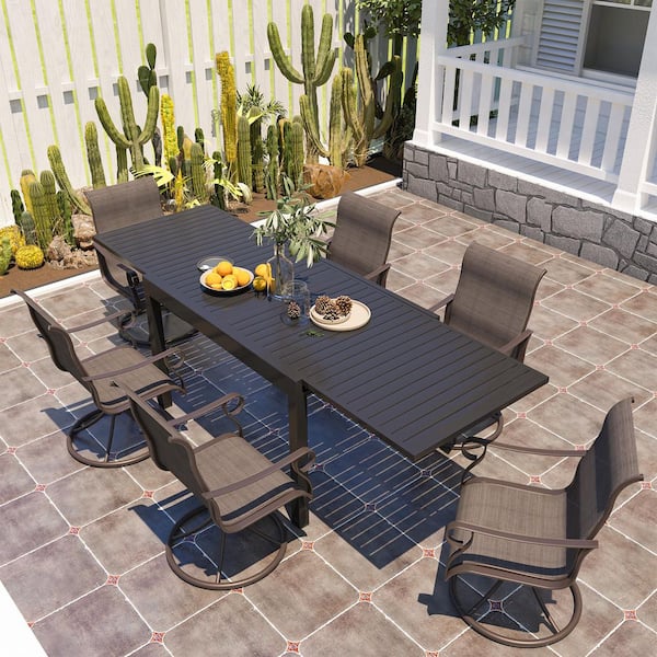 Boyel Living 7-Piece Metal Outdoor Dining Set with Aluminum Extendable Table 53"- 106" and Textilene Swivel Chairs