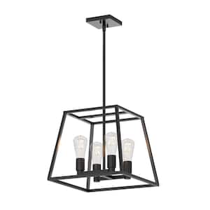 Carter 4-Light Black Modern Industrial Cage Chandelier Light Fixture for Dining Room or Kitchen