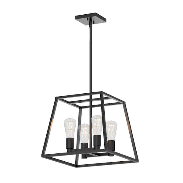 Artika Carter 4-Light Black Modern Industrial Cage Chandelier Light Fixture for Dining Room or Kitchen