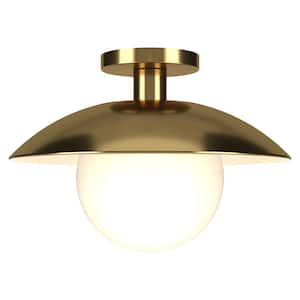 Alvia 14.5 in. Brass Semi Flush Mount with Glass Shade
