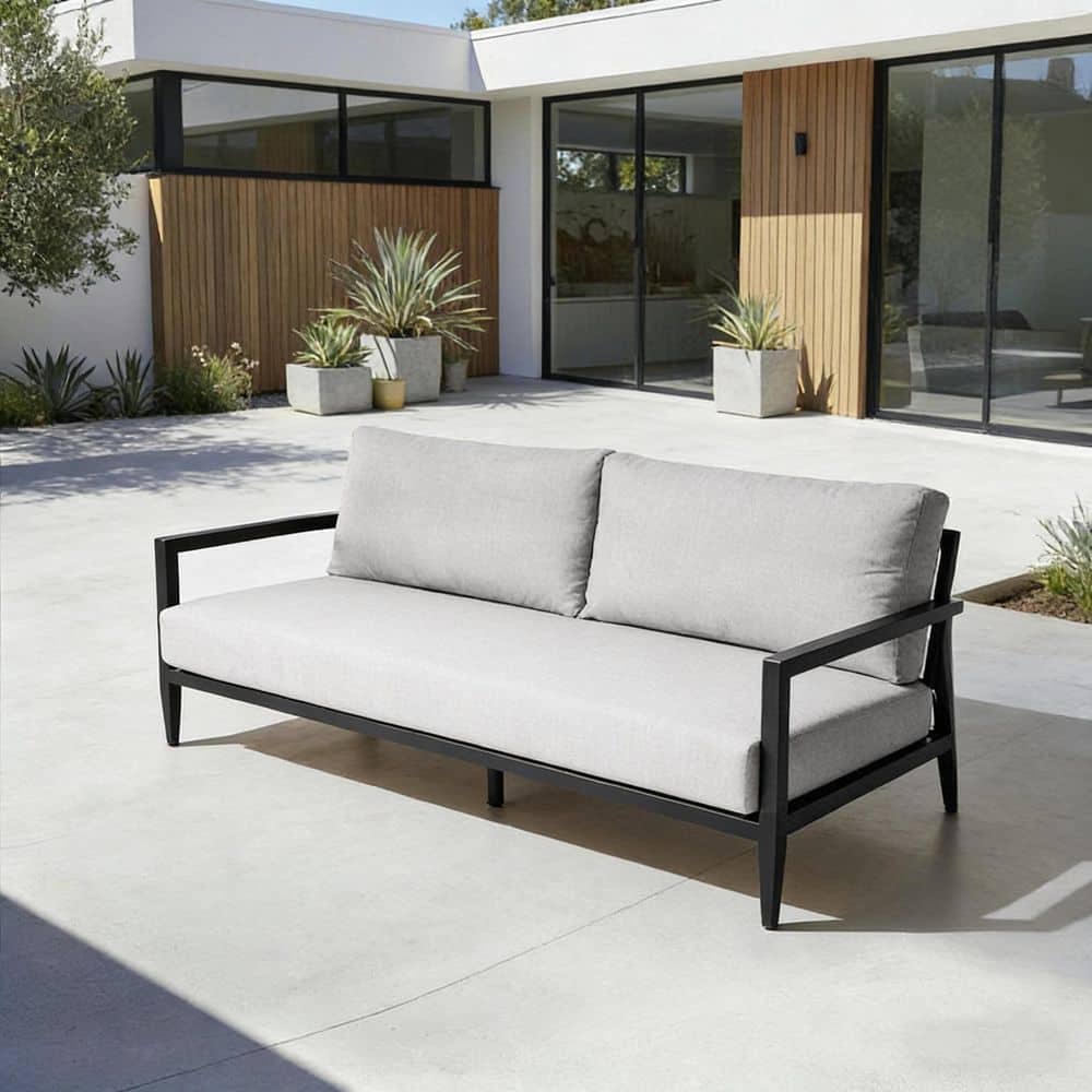 Ember Black Aluminum Outdoor Couch Sofa with Gray Cushion Sunbrella, Premium Aluminum Frame & Weather-Resistant price history on PriceWatchPro