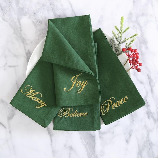 Holiday Sentiments Napkins, Set of 4, Green - 20"W x 20"L