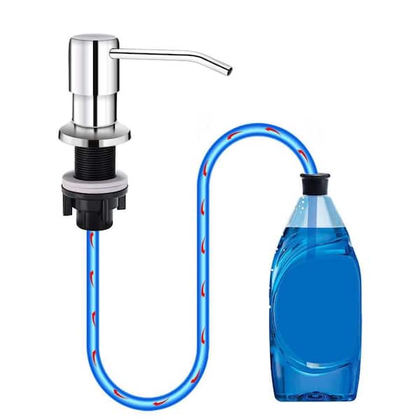 Stainless Steel Soap Dispenser with Long Tube, Direct Connect to Soap Bottle for Kitchen Sink, Lotion Dispenser, Chrome