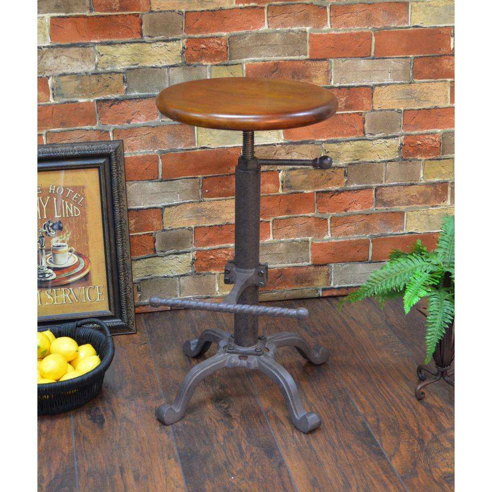 Waylon Adjustable Brown Mango Wood and Metal Swivel Stool