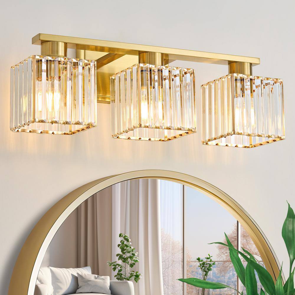 Modern Luxury 21 in. 3-Light Gold Bathroom Vanity Light with Crystal Shade price history on PriceWatchPro