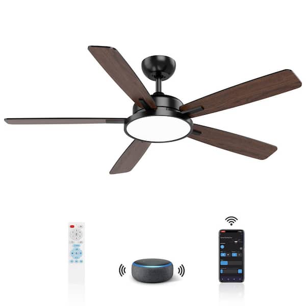 T5 52 in. Smart Indoor Black Ceiling Fan with Dimmable LED Light Compatible with Google Home Alexa App Control