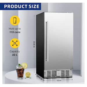 15 in. Single Zone 127-Cans Freestanding/ Built-in Beverage and Wine Cooler Fridge in Silver, Stainless Steel Door